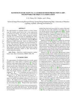Random Feature Maps via a Layered Random Projection (LaRP) Framework for
  Object Classification