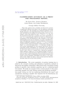 Classification accuracy as a proxy for two sample testing