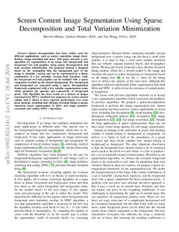 Screen Content Image Segmentation Using Sparse Decomposition and Total
  Variation Minimization