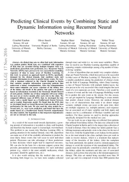 Predicting Clinical Events by Combining Static and Dynamic Information
  Using Recurrent Neural Networks