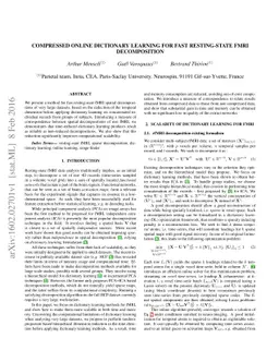 Compressed Online Dictionary Learning for Fast fMRI Decomposition