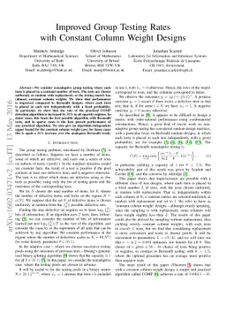 Improved group testing rates with constant column weight designs