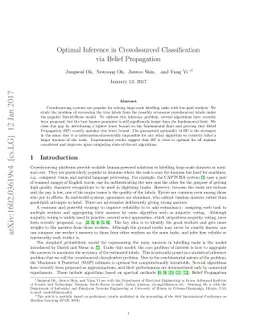 Optimal Inference in Crowdsourced Classification via Belief Propagation