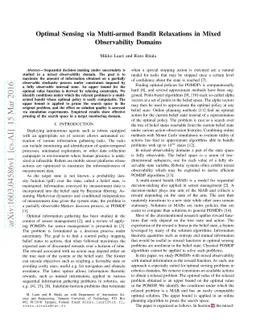Optimal Sensing via Multi-armed Bandit Relaxations in Mixed
  Observability Domains
