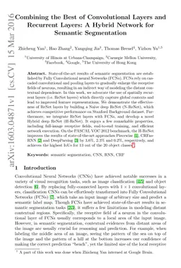 Combining the Best of Convolutional Layers and Recurrent Layers: A
  Hybrid Network for Semantic Segmentation