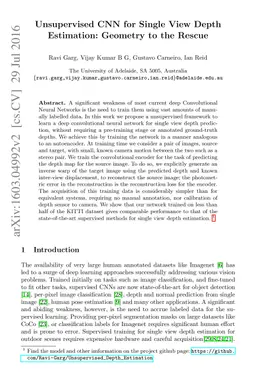 Unsupervised CNN for Single View Depth Estimation: Geometry to the
  Rescue