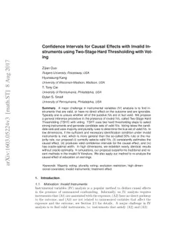 Confidence Intervals for Causal Effects with Invalid Instruments using
  Two-Stage Hard Thresholding with Voting