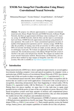 XNOR-Net: ImageNet Classification Using Binary Convolutional Neural
  Networks