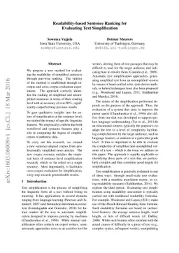 Readability-based Sentence Ranking for Evaluating Text Simplification