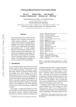 A Persona-Based Neural Conversation Model