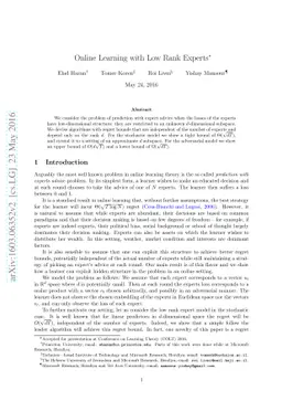 Online Learning with Low Rank Experts