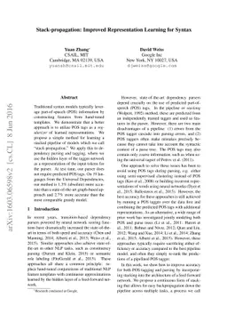 Stack-propagation: Improved Representation Learning for Syntax