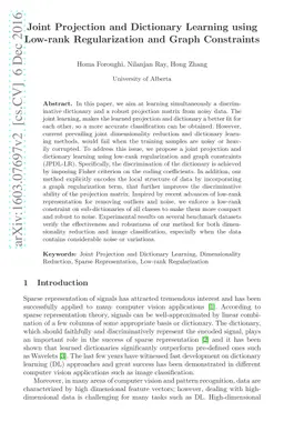 Joint Projection and Dictionary Learning using Low-rank Regularization
  and Graph Constraints