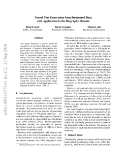 Neural Text Generation from Structured Data with Application to the
  Biography Domain