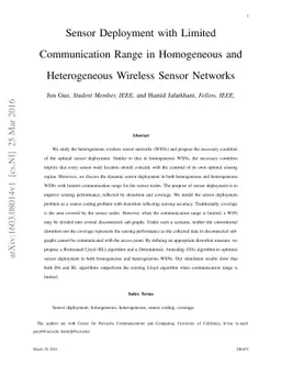 Sensor Deployment with Limited Communication Range in Homogeneous and
  Heterogeneous Wireless Sensor Networks