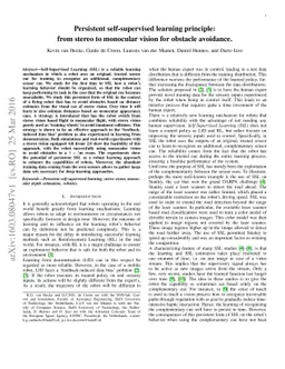 Persistent self-supervised learning principle: from stereo to monocular
  vision for obstacle avoidance