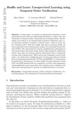Shuffle and Learn: Unsupervised Learning using Temporal Order
  Verification