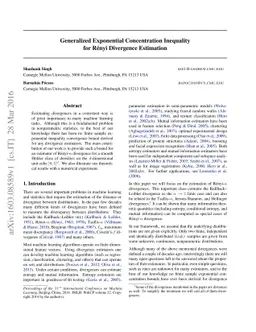 Generalized Exponential Concentration Inequality for Rényi Divergence
  Estimation