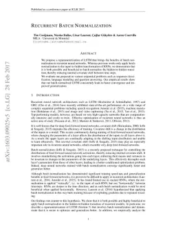 Recurrent Batch Normalization