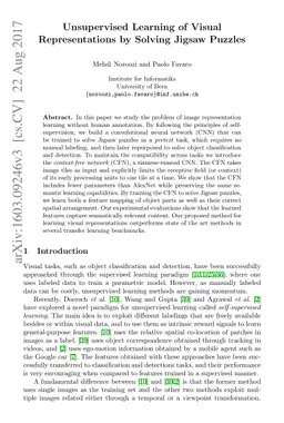 Unsupervised Learning of Visual Representations by Solving Jigsaw
  Puzzles
