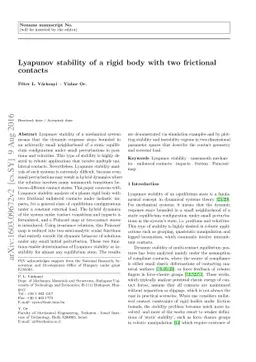 Lyapunov stability of a rigid body with two frictional contacts