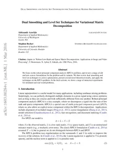 Dual Smoothing and Level Set Techniques for Variational Matrix
  Decomposition