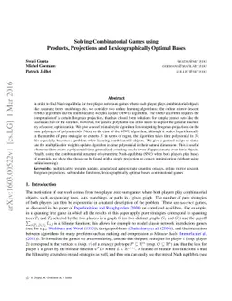 Solving Combinatorial Games using Products, Projections and
  Lexicographically Optimal Bases