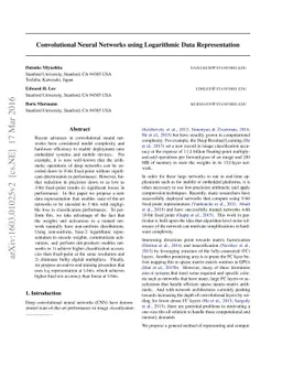 Convolutional Neural Networks using Logarithmic Data Representation