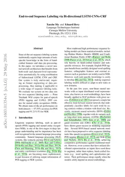 End-to-end Sequence Labeling via Bi-directional LSTM-CNNs-CRF