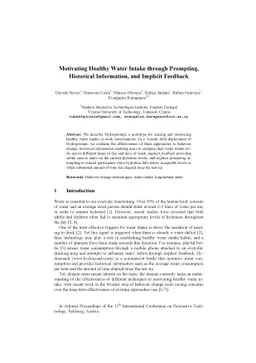Motivating Healthy Water Intake through Prompting, Historical
  Information, and Implicit Feedback