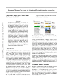 Dynamic Memory Networks for Visual and Textual Question Answering