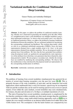 Variational methods for Conditional Multimodal Deep Learning