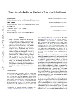 Texture Networks: Feed-forward Synthesis of Textures and Stylized Images