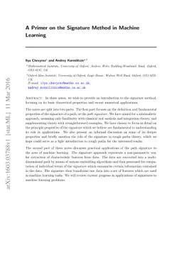 A Primer on the Signature Method in Machine Learning