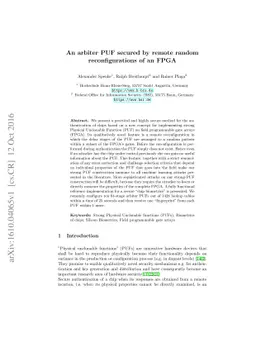 An arbiter PUF secured by remote random reconfigurations of an FPGA