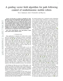 A guiding vector field algorithm for path following control of
  nonholonomic mobile robots