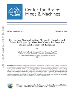 Streaming Normalization: Towards Simpler and More Biologically-plausible
  Normalizations for Online and Recurrent Learning