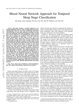 Mixed Neural Network Approach for Temporal Sleep Stage Classification