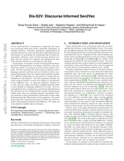 Dis-S2V: Discourse Informed Sen2Vec