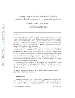 A survey of symbolic methods for establishing equivalence-based
  properties in cryptographic protocols