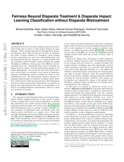 Fairness Beyond Disparate Treatment & Disparate Impact: Learning
  Classification without Disparate Mistreatment
