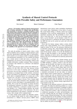 Synthesis of Shared Control Protocols with Provable Safety and
  Performance Guarantees