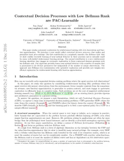 Contextual Decision Processes with Low Bellman Rank are PAC-Learnable