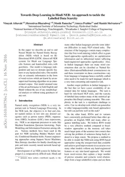 Towards Deep Learning in Hindi NER: An approach to tackle the Labelled
  Data Scarcity