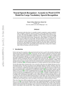 Neural Speech Recognizer: Acoustic-to-Word LSTM Model for Large
  Vocabulary Speech Recognition