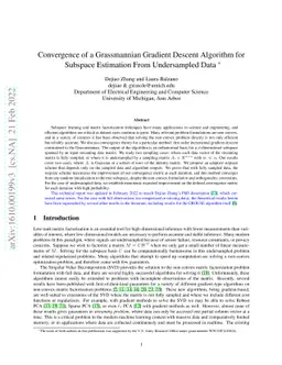 Convergence of a Grassmannian Gradient Descent Algorithm for Subspace
  Estimation From Undersampled Data