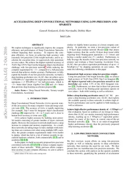 Accelerating Deep Convolutional Networks using low-precision and
  sparsity