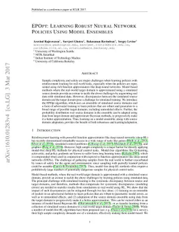 EPOpt: Learning Robust Neural Network Policies Using Model Ensembles