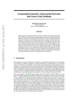Connecting Generative Adversarial Networks and Actor-Critic Methods