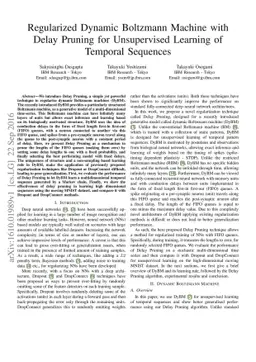 Regularized Dynamic Boltzmann Machine with Delay Pruning for
  Unsupervised Learning of Temporal Sequences